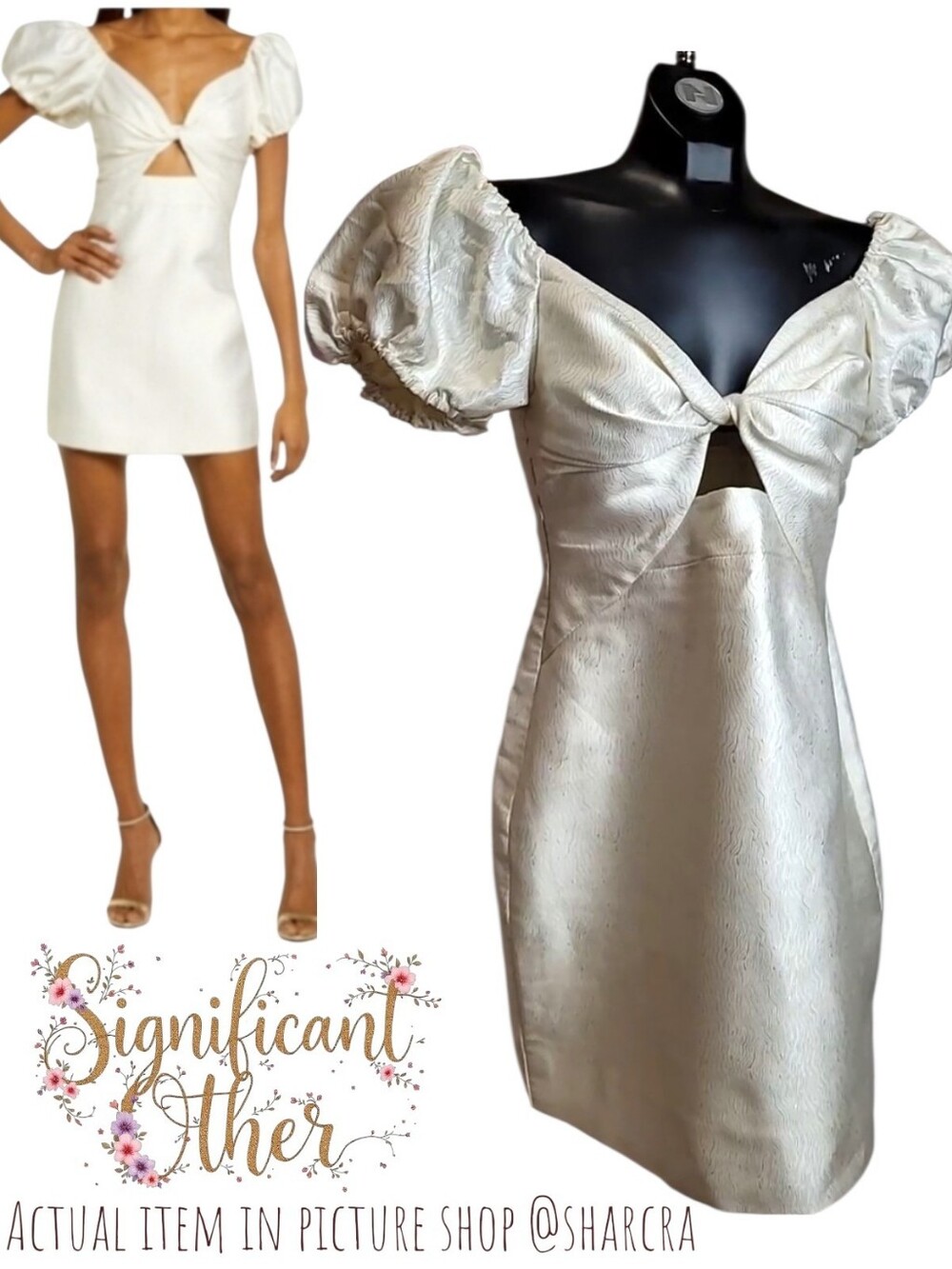 Significant Other Women Savannah mini Dress twist cut-out balloon sleeve ivory 2